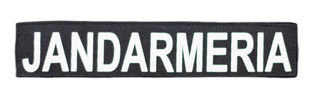Front emblem "JANDARMERIA", on black backing and Velcro application - 25,5 x 5 cm