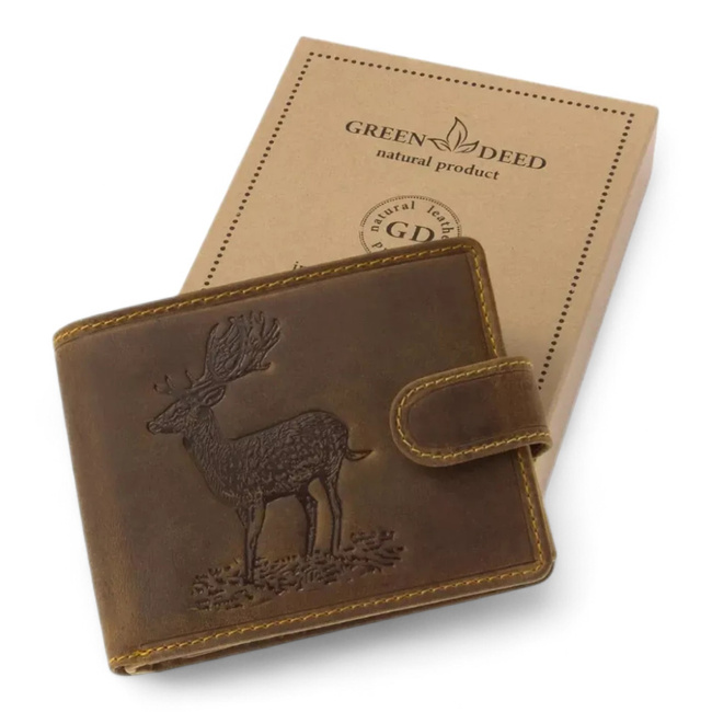 Leather Wallet for Hunters with Print - Deer - Brown - GreenDeed