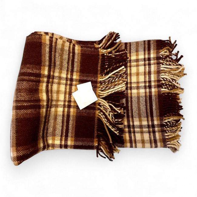 Romanian wool blanket, 150x200+20cm, brown/beige/cream premium