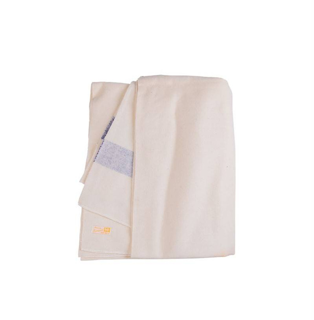 AMERICAN WOOL BLANKET - "MEDICAL DEPARTMENT" - WHITE/NAVY - MILITARY SURPLUS - USED