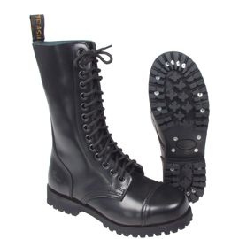 Pure Trash boots with 14 holes, steel toecap and screws on sole, black