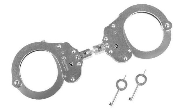 Double lock steel handcuffs with loop - Silver