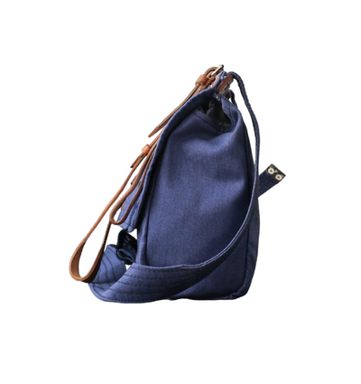  Blue military lunch bag with leather straps, post-WWII, Romanian Army Surplus - Like New