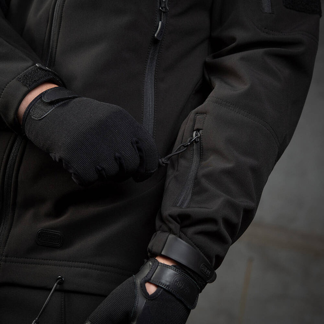 POLICE SOFTSHELL JACKET, BLACK - M-TAC - WITH EMBLEMS - LOCAL POLICE
